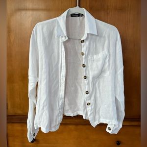 White linen button down cover up